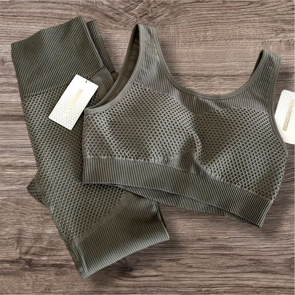 Fashion Nova Matrix Seamless Workout Set GREY SMALL NWT - Picture 5 of 6